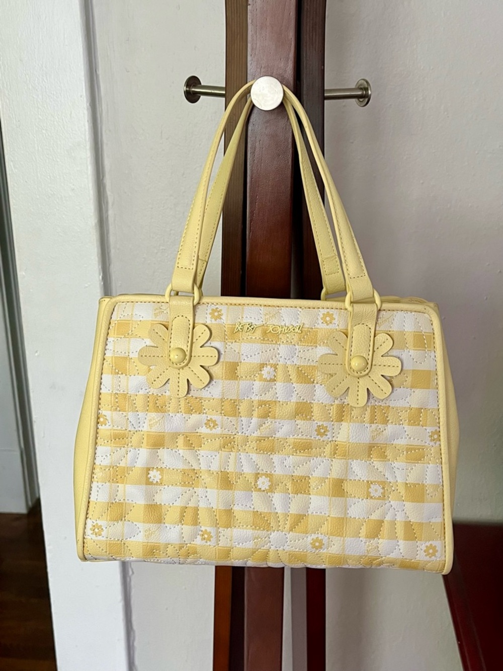 Betsey Johnson Yellow and White Daisy Checkered Handbag